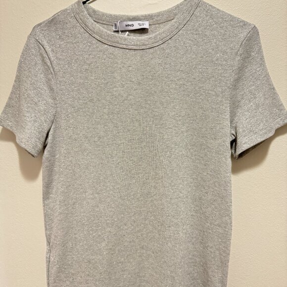 MANGO | NWT - GREY GOING OUT PARTY TOP WITH GLITTER SPARKLE THREAD | SIZE L - Picture 4 of 7